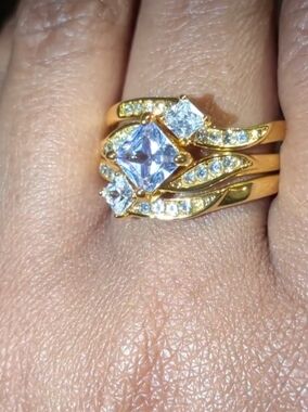 3ct Lab Created Diamond Engagement Bridal Ring Set 14k Yellow Gold Plated 10